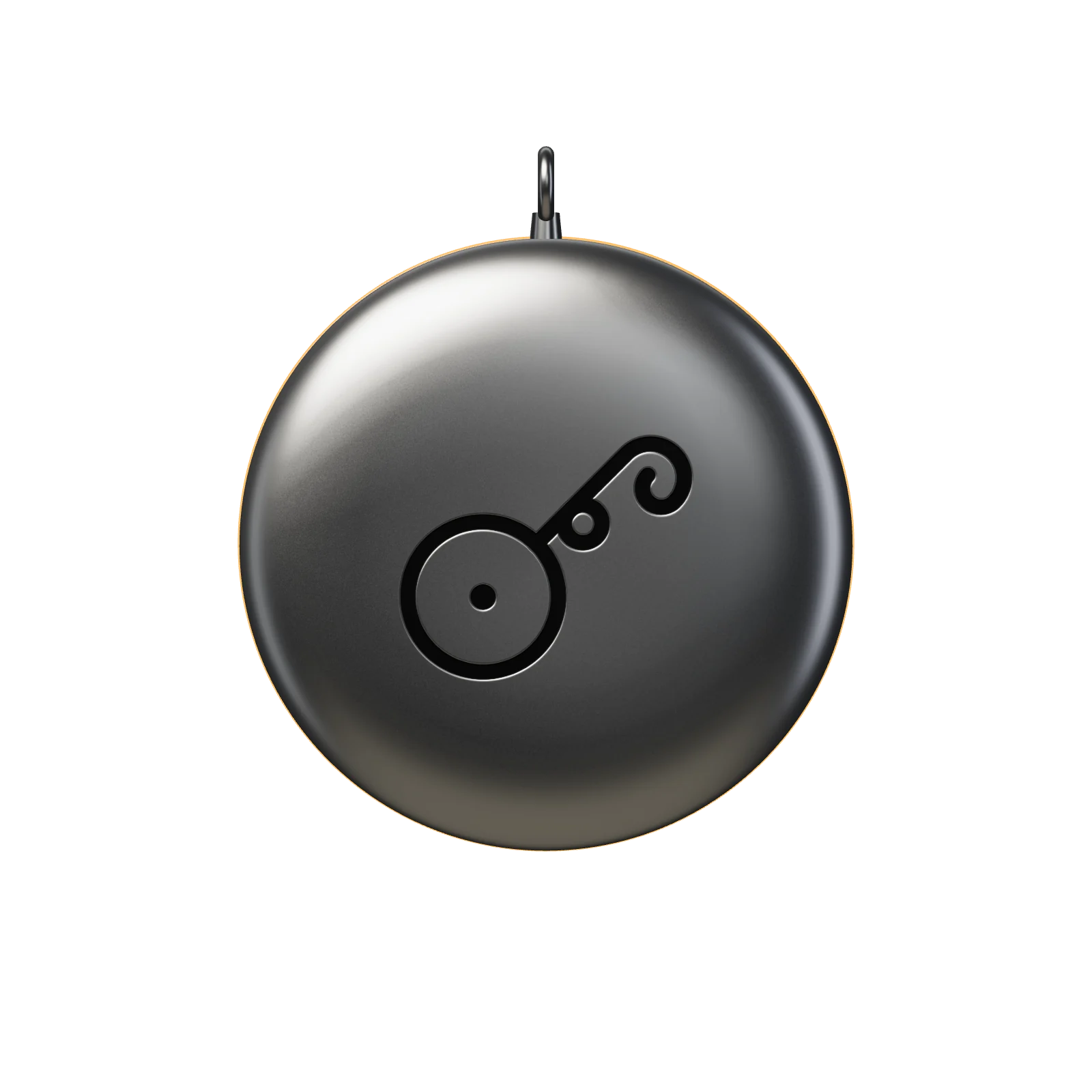 The narad.si pendant: a matte steel disc with an engraved veena mark.